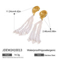 Gold Plated Pearl-Look Tassel Stainless Steel Earrings — wholesale view 5
