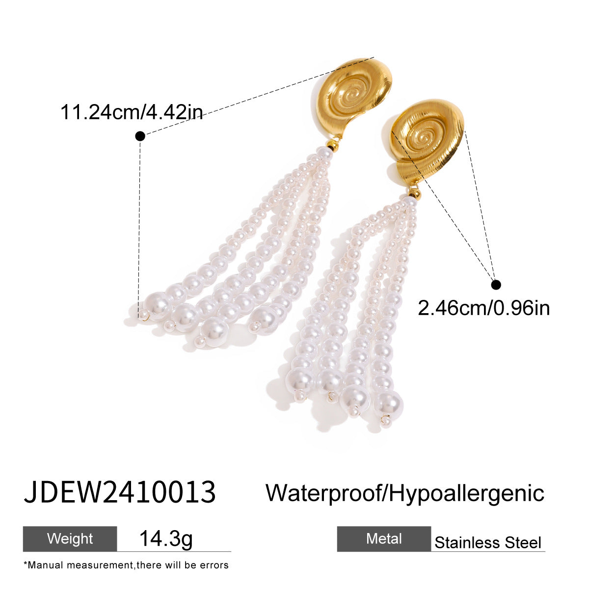 Gold Plated Pearl-Look Tassel Stainless Steel Earrings — wholesale view 5