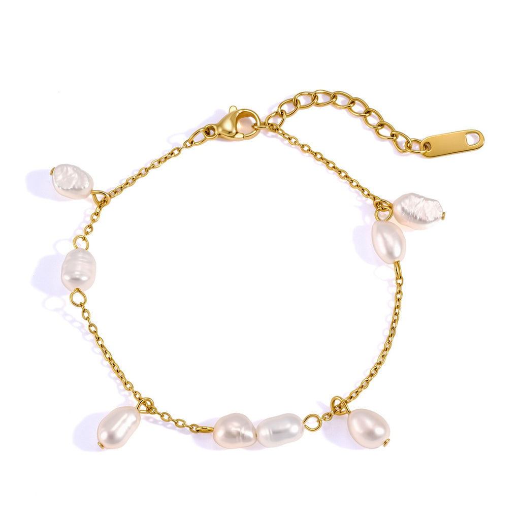 Natural pearl stainless steel bracelet with irregular pearl drops