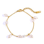 Natural pearl stainless steel bracelet with irregular pearl drops