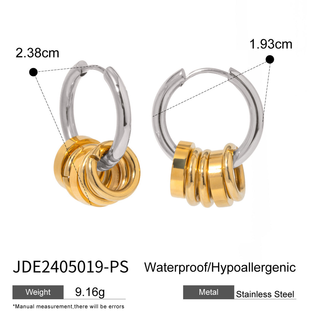 Gold Plated Two-Tone Ring Charm Stainless Steel Hoop Earrings size and proportion reference