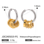 Gold Plated Two-Tone Ring Charm Stainless Steel Hoop Earrings size and proportion reference
