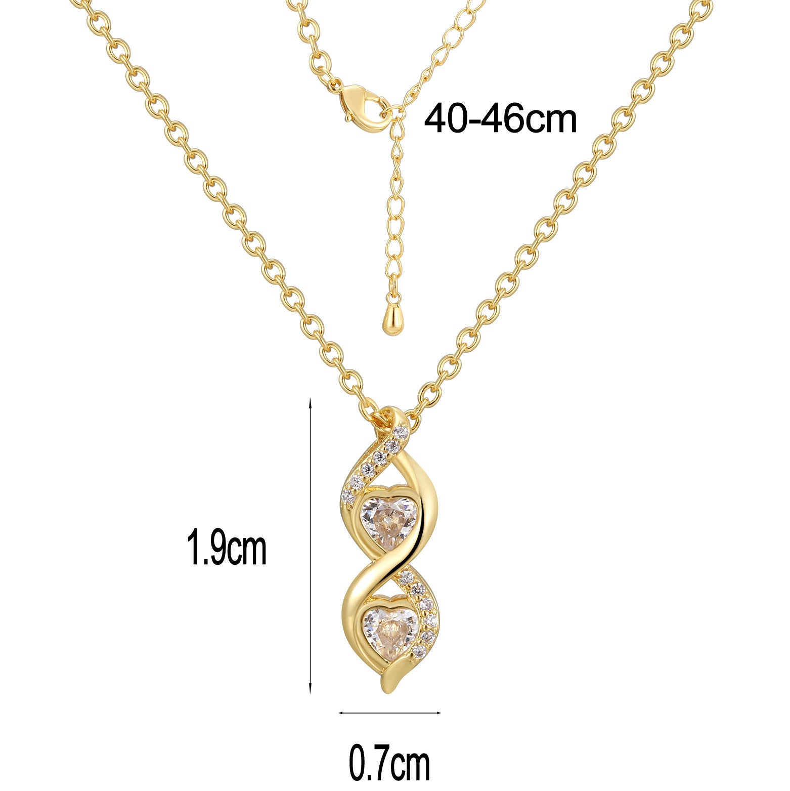 double twist pendant dimensions with 40 to 46 cm chain and 0.4 g listed weight
