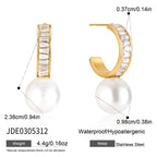 Stainless steel glass pearl earrings with size diagram