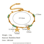 Gold Plated Stainless Steel Green Bead Starfish Double-Strand Bracelet — dimensions view