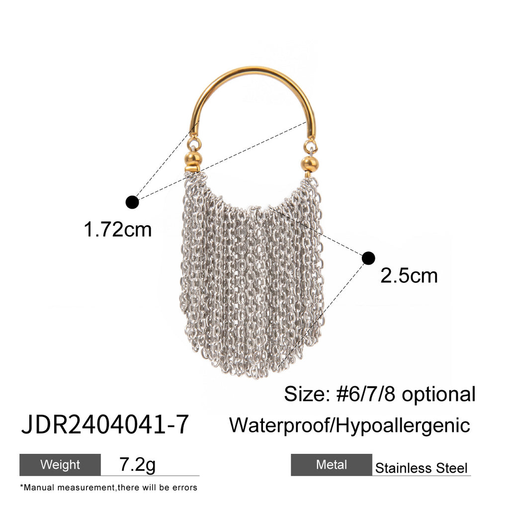Stainless steel fringe ring with band and tassel measurements