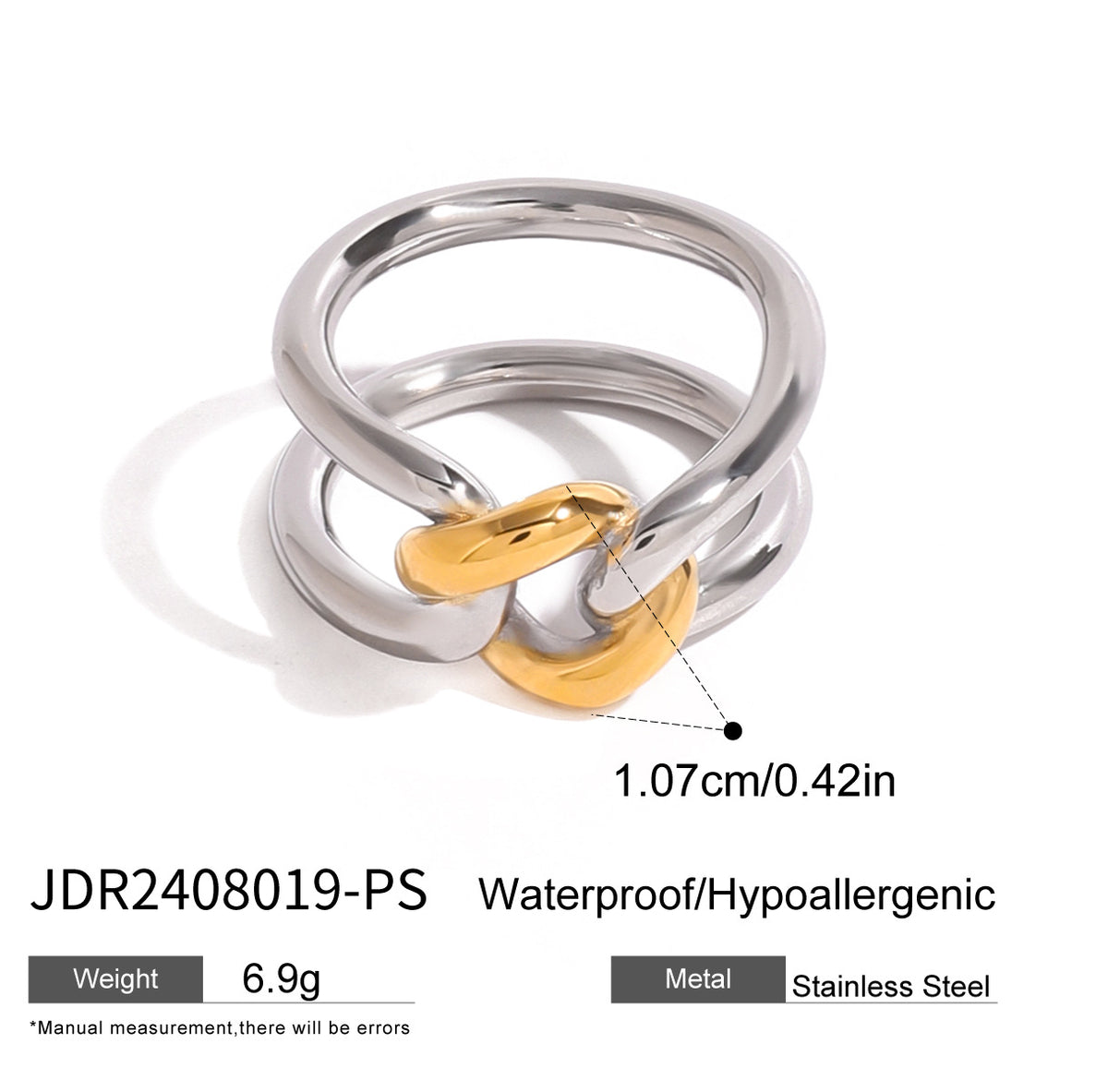 Double-band link ring with front detail measurement