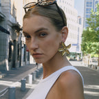 Gold-Tone Multicolor Flower Stainless Steel Stud Earrings styled product view