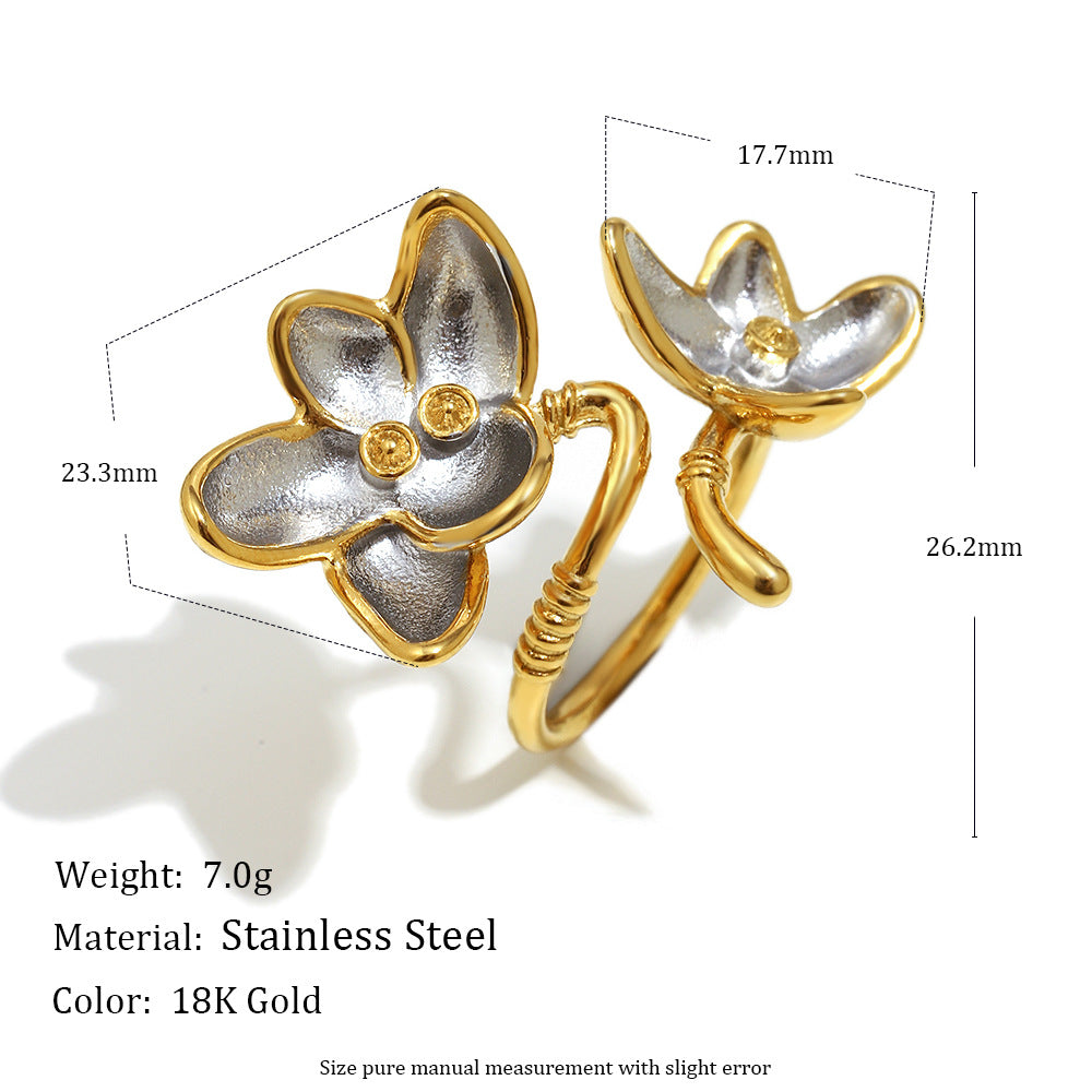 floral open ring dimensions with 7.0 g listed weight and stainless steel material