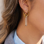 Gold Plated and Silver-Finish Stainless Steel Linked Drop Earrings — worn view