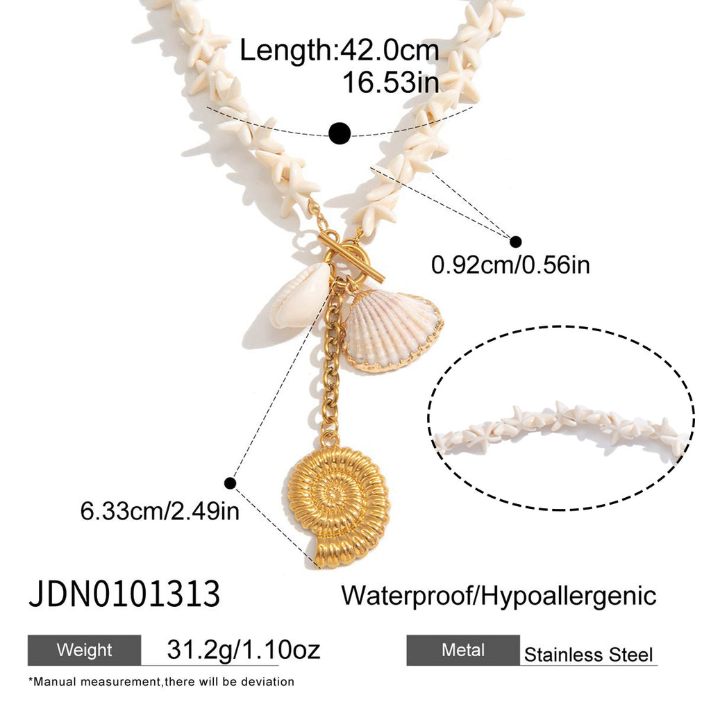 Starfish necklace length and spiral charm dimensions