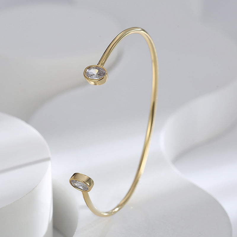 upright view of the double oval stone open cuff