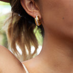 Wholesale Gold-Tone Stainless Steel Pearl Huggie Hoop Earrings - front view