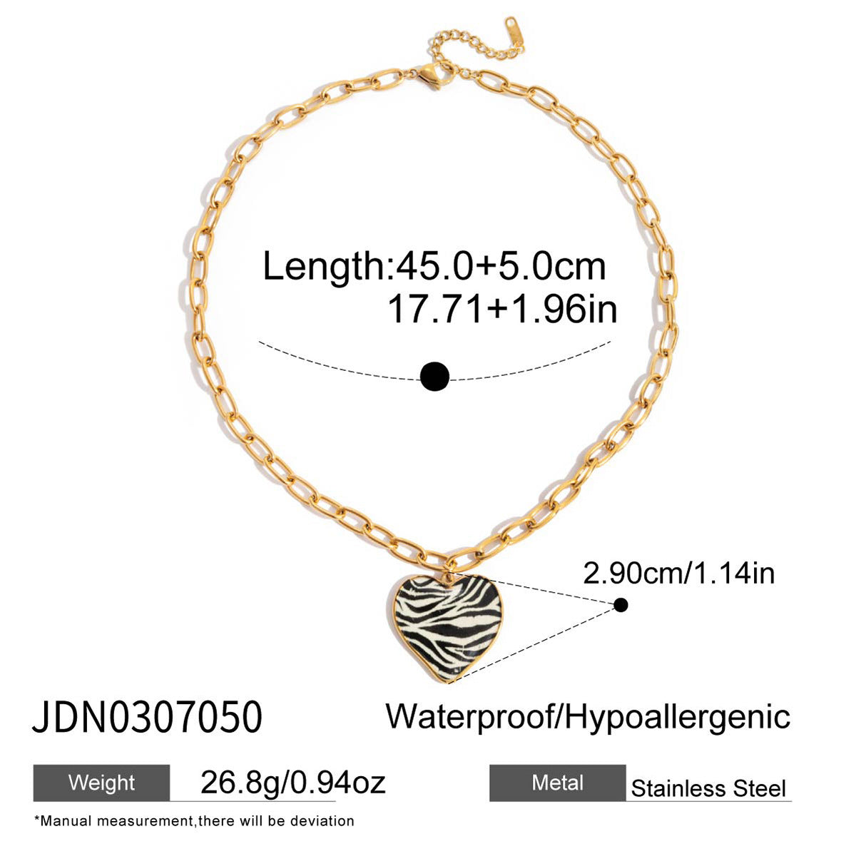 Brown heart pendant necklace specification view