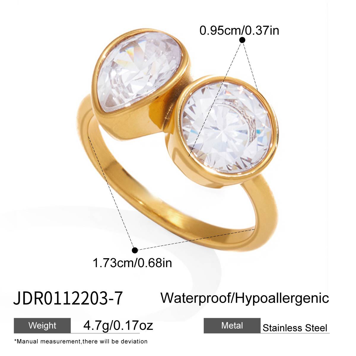 Round and pear twin-stone ring measurement chart