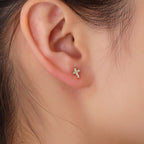 925 Sterling Silver Pavé Cross Ball-Back Stud Earrings — gold cross stud worn on ear