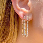 Gold-Tone Clear Accent Chain Tassel Stainless Steel Drop Earrings shown on model