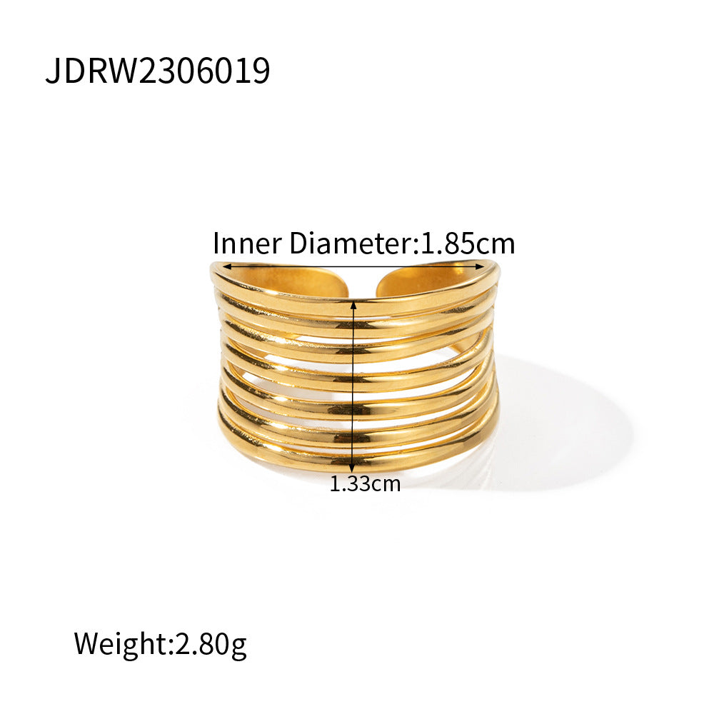 Wide gold-tone stainless steel open ring dimensions