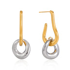 isolated gold plated hook and silver-finish ring drop earrings