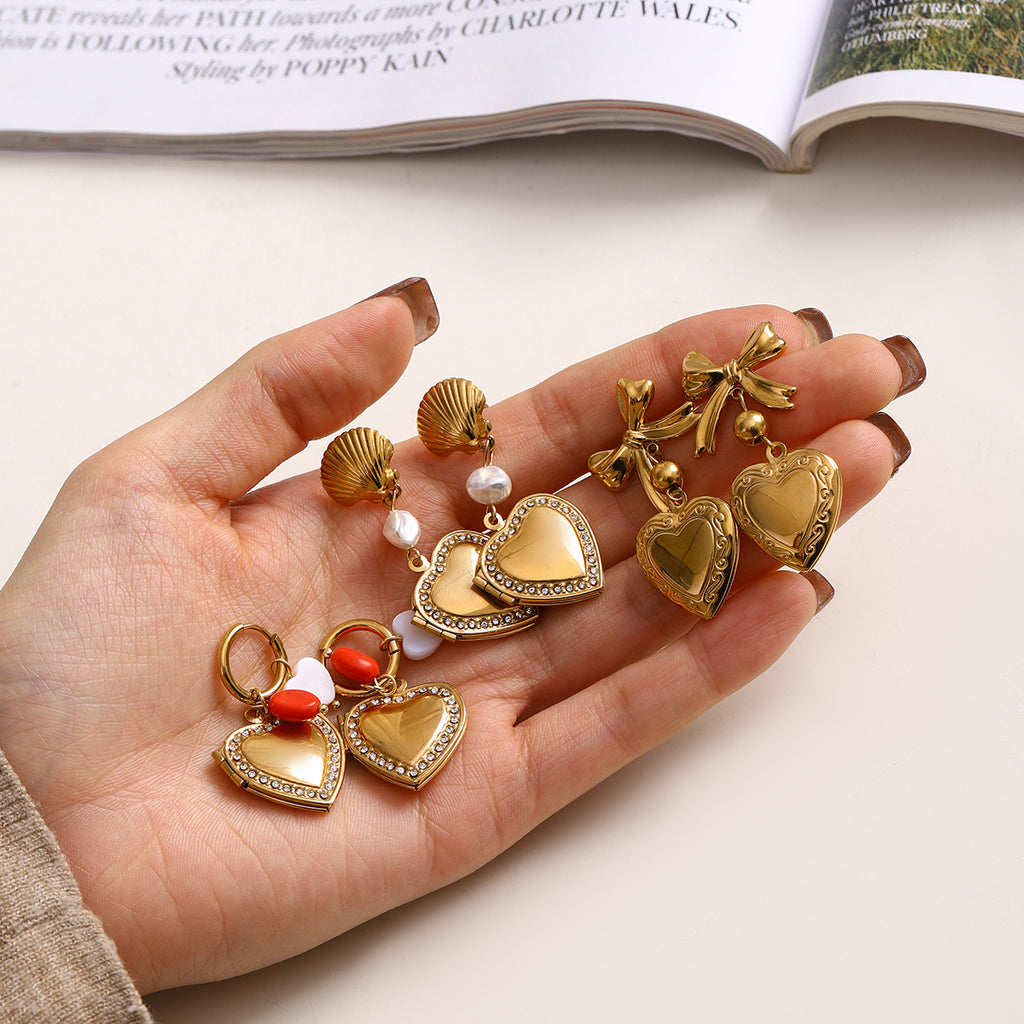 Gold-Tone Heart Stainless Steel Earring Collection — wholesale view 1
