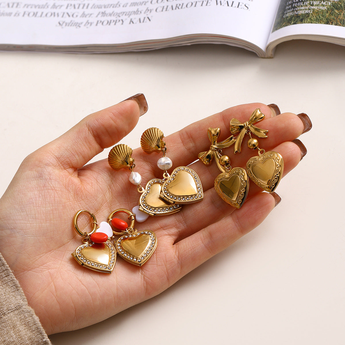 Gold-Tone Heart Stainless Steel Earring Collection — wholesale view 1