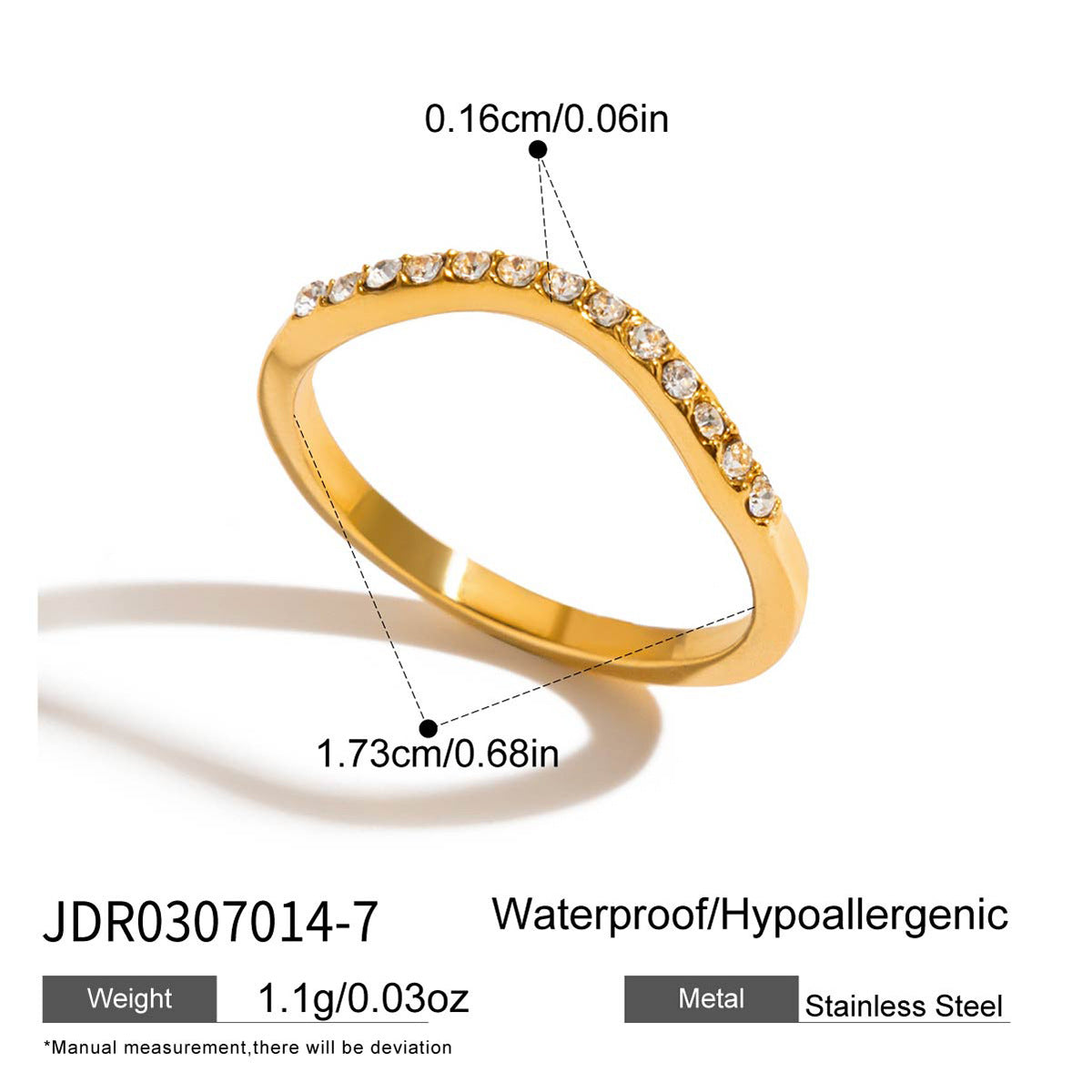 Slim curved zirconia band with measurements