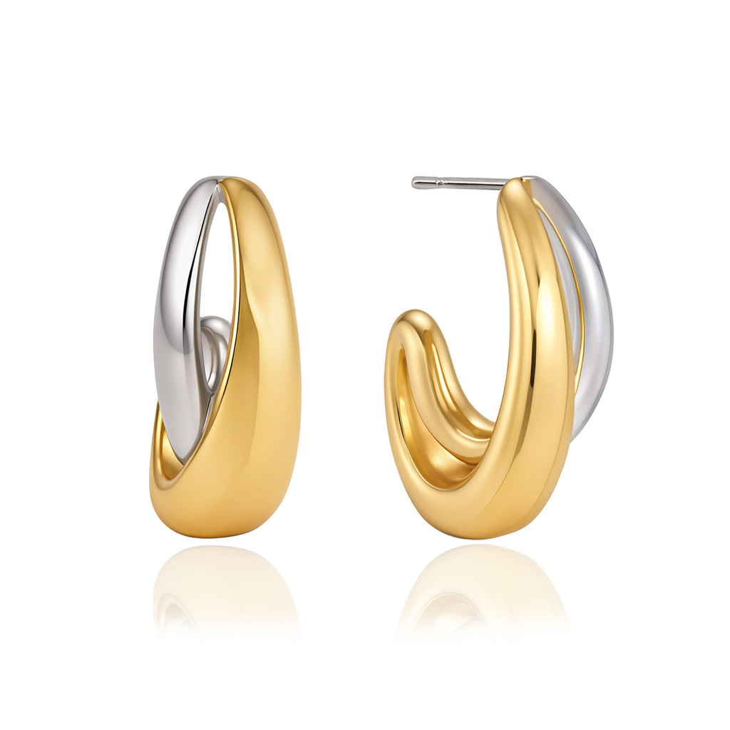 Gold and silver tone tapered hoops close-up