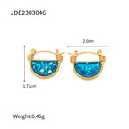 Blue accent curved hoop earrings with dimensions