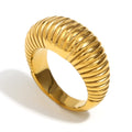 isolated gold plated stainless steel ribbed tapered dome ring