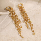 Gold-tone stainless steel paperclip chain tassel hoop earrings