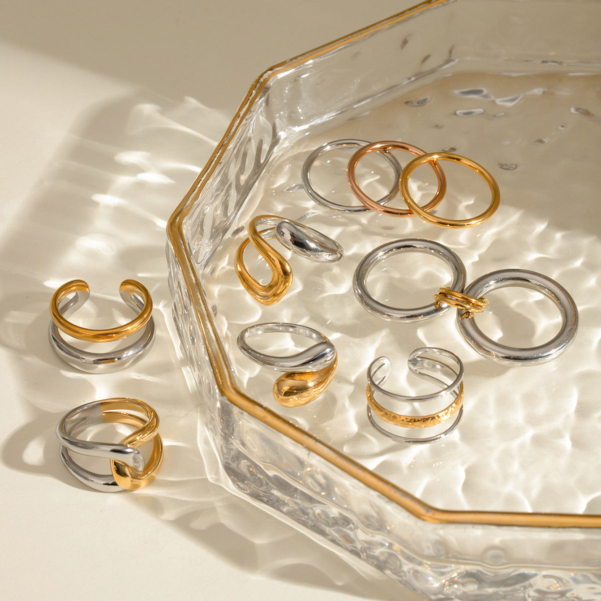 Two-Tone Sculptural Stainless Steel Ring Collection — wholesale view 2