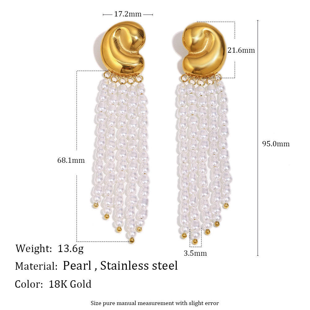 pearl tassel earrings with 95 mm length and material measurements