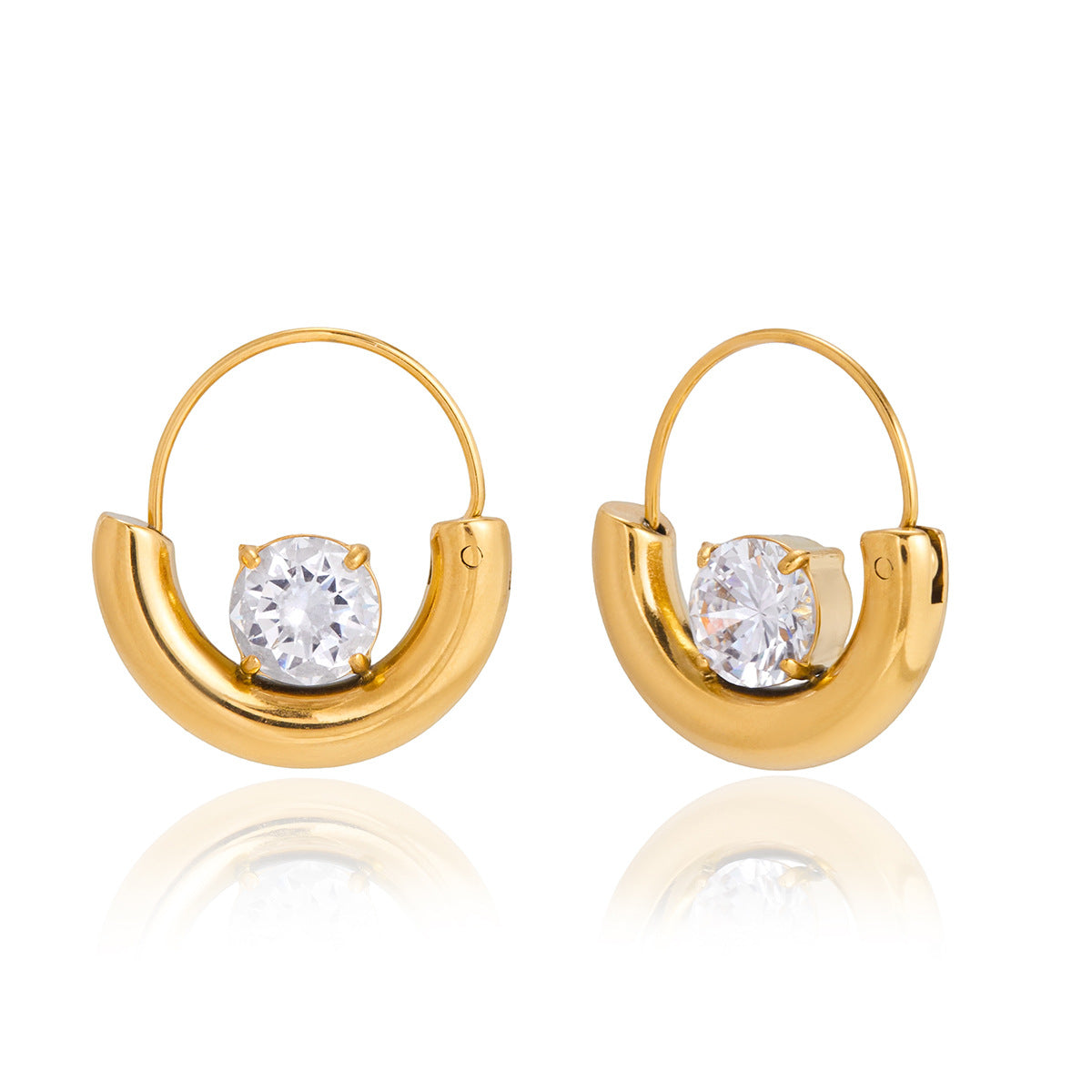 front views of stainless steel half-moon stone hoops