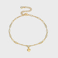 gold plated mixed-link anklet with heart drop and clear stones