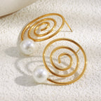 Gold Plated 316L Stainless Steel Spiral Pearl Stud Earrings — pair showing curved posts
