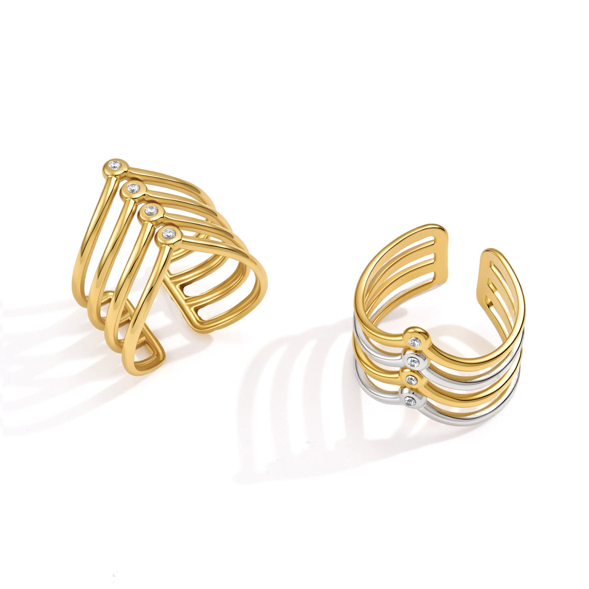 Front and back views of the layered open ring design