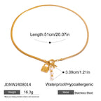 Gold-Tone Stainless Steel Lock Charm Necklace with Pearl-Look Drop — product reference