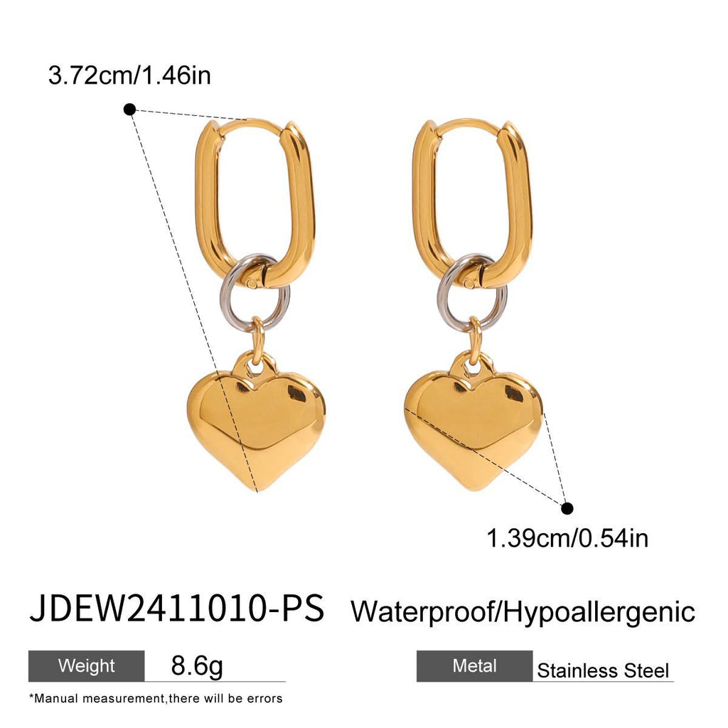 Gold-Tone Heart Charm Stainless Steel Hoop Earrings size and proportion reference