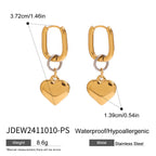 Gold-Tone Heart Charm Stainless Steel Hoop Earrings size and proportion reference