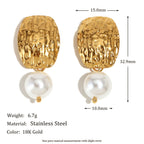 hammered pearl drop earrings with 15 by 32.9 mm measurements