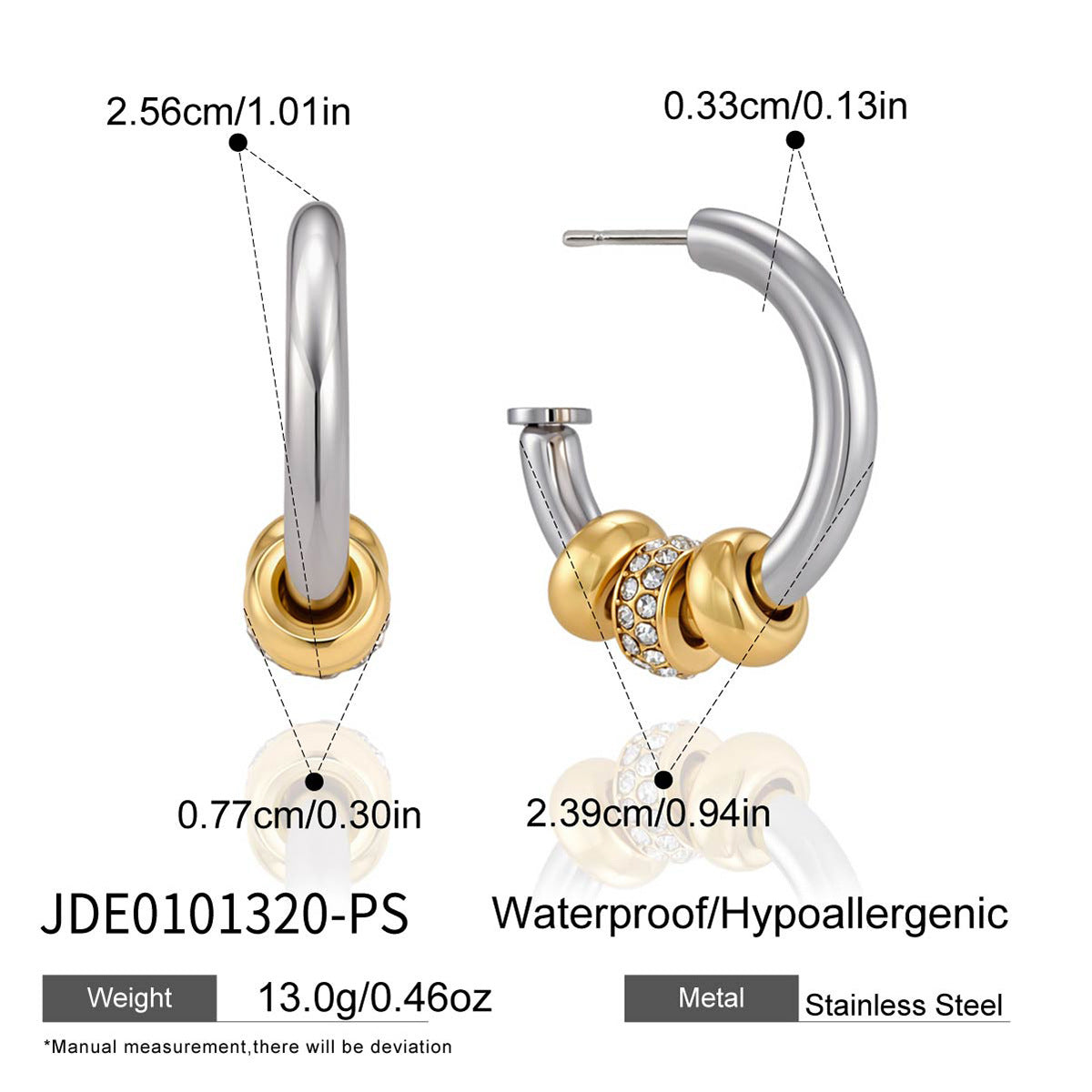 Two-tone stainless steel hoop measurement image