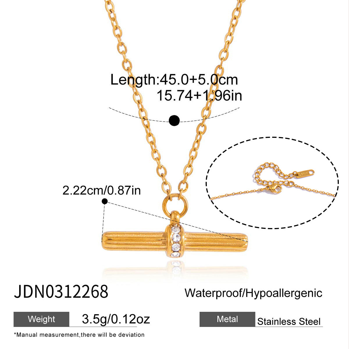 Center-accent bar necklace length diagram