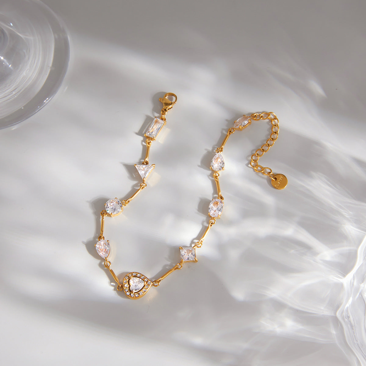 Heart halo and clear stone links on fabric