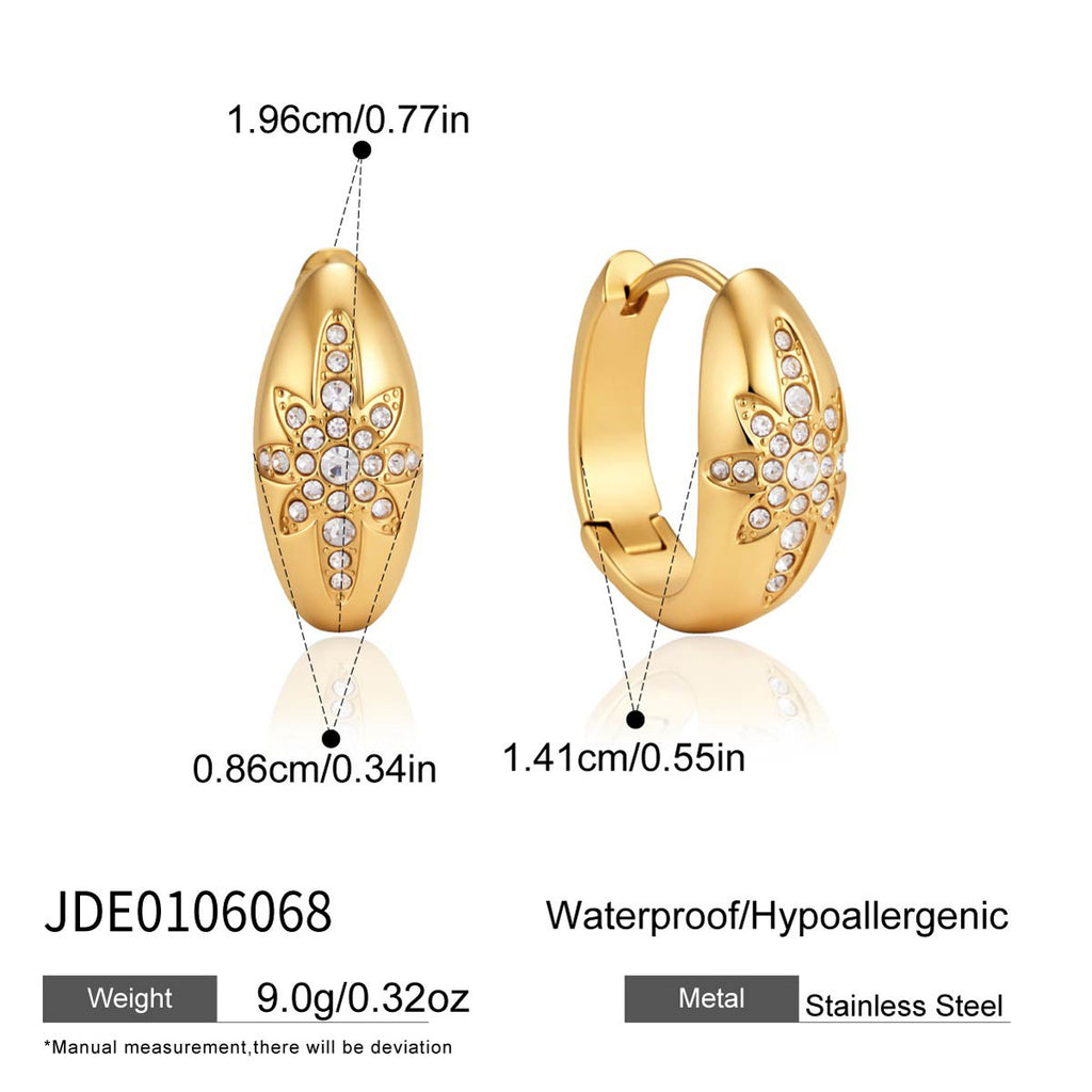 Stainless steel rhinestone starburst hoops with supplier dimensions