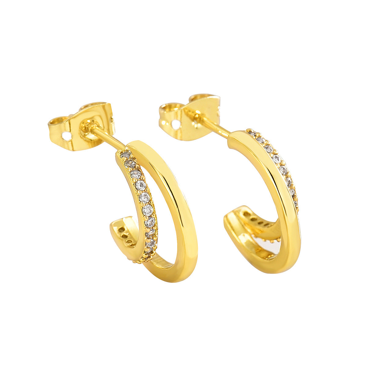 front and side view of double-band clear stone C-hoops
