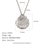 Silver tone shell necklace showing 40 plus 5 cm length