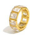 gold plated stainless steel square clear stone eternity ring