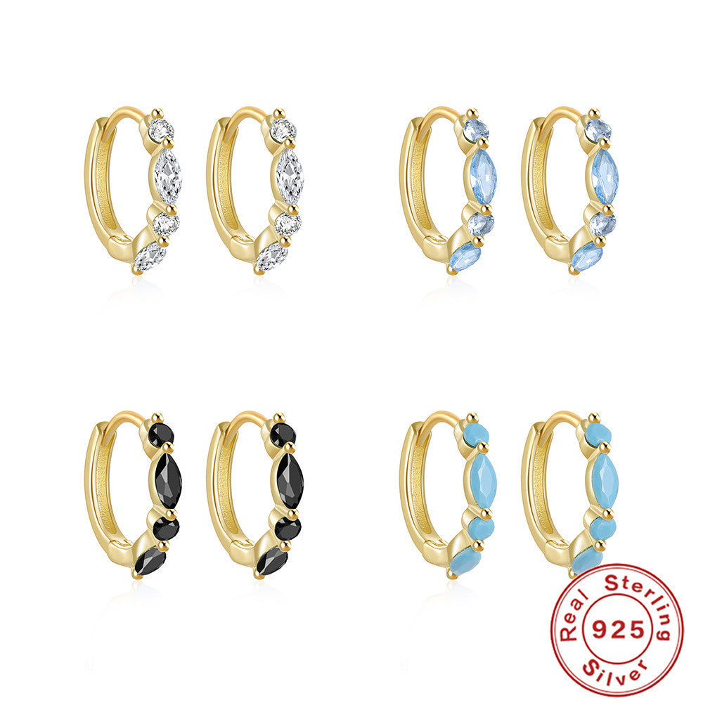 gold plated 925 sterling silver marquise stone huggie earrings — product image 1 of 9
