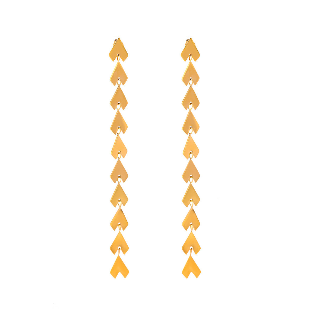 Gold Plated Chevron Tassel Stainless Steel Drop Earrings – product view 4