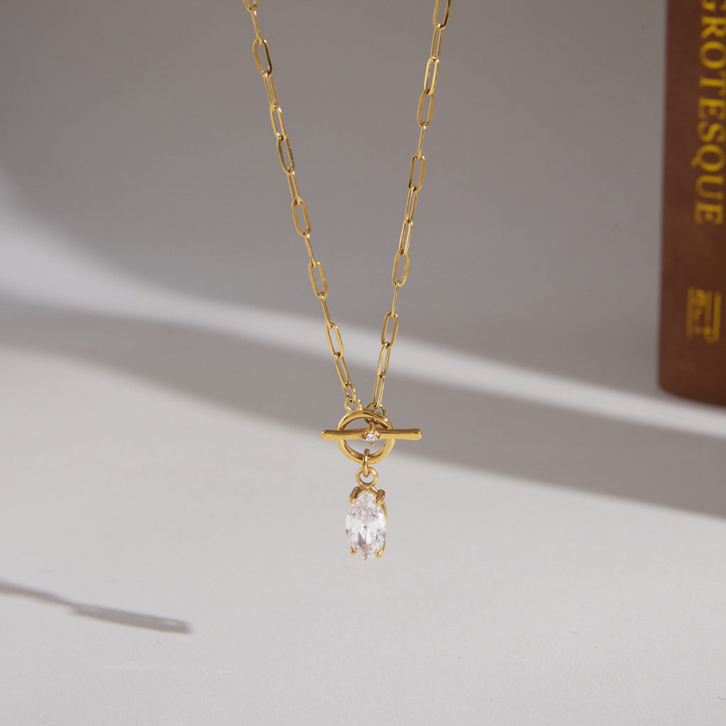 Single toggle necklace displayed with elongated chain links